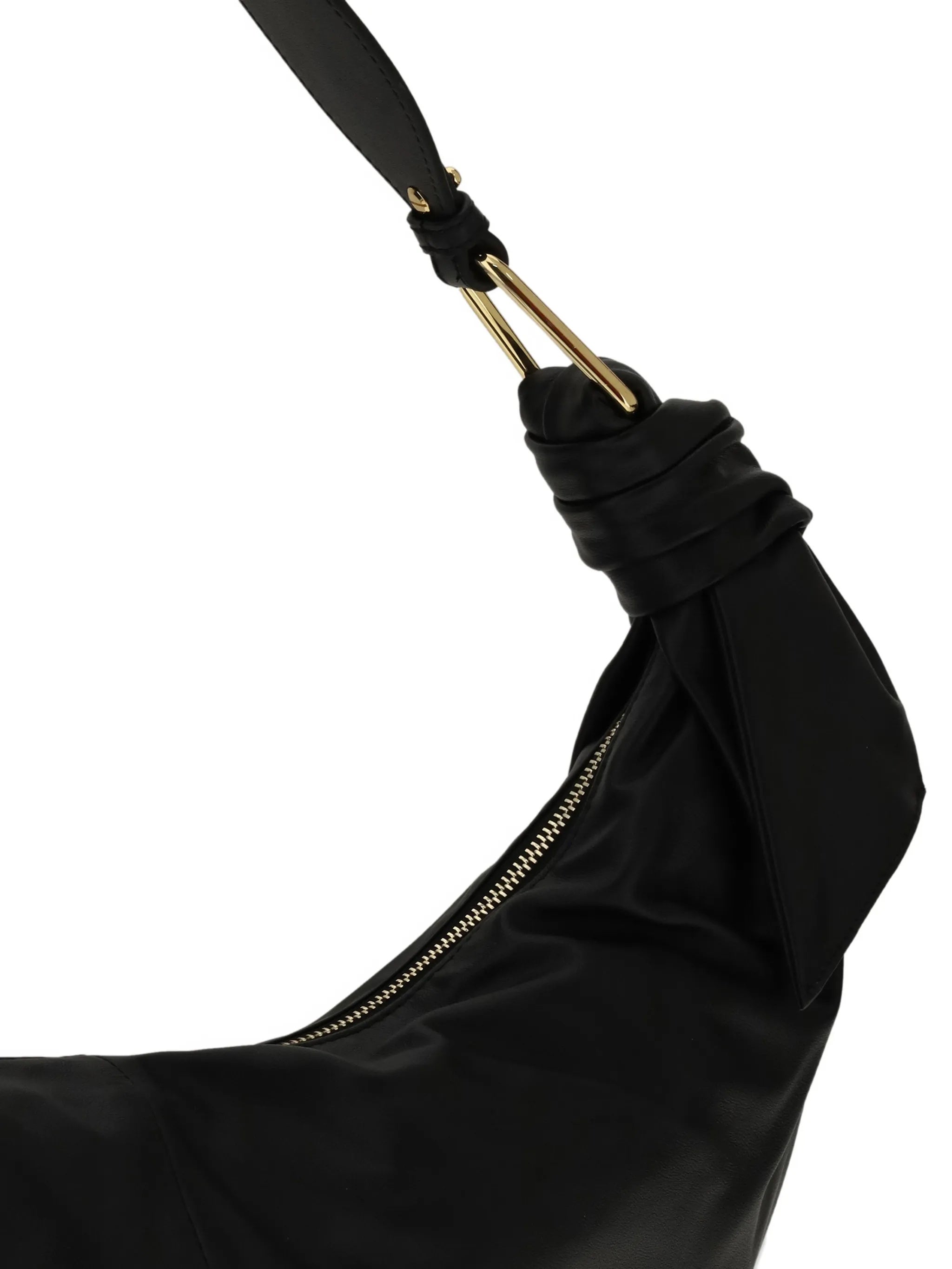 Furoshiki Crescent-Shaped Black Leather Handbag