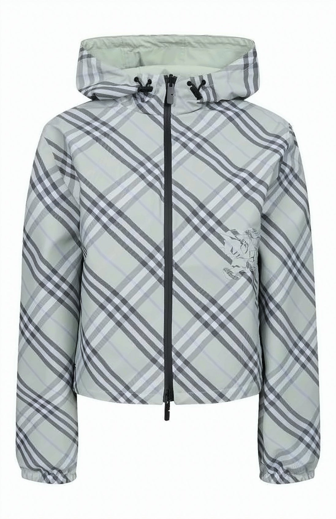Cropped Hooded Jacket with Classic Check Pattern