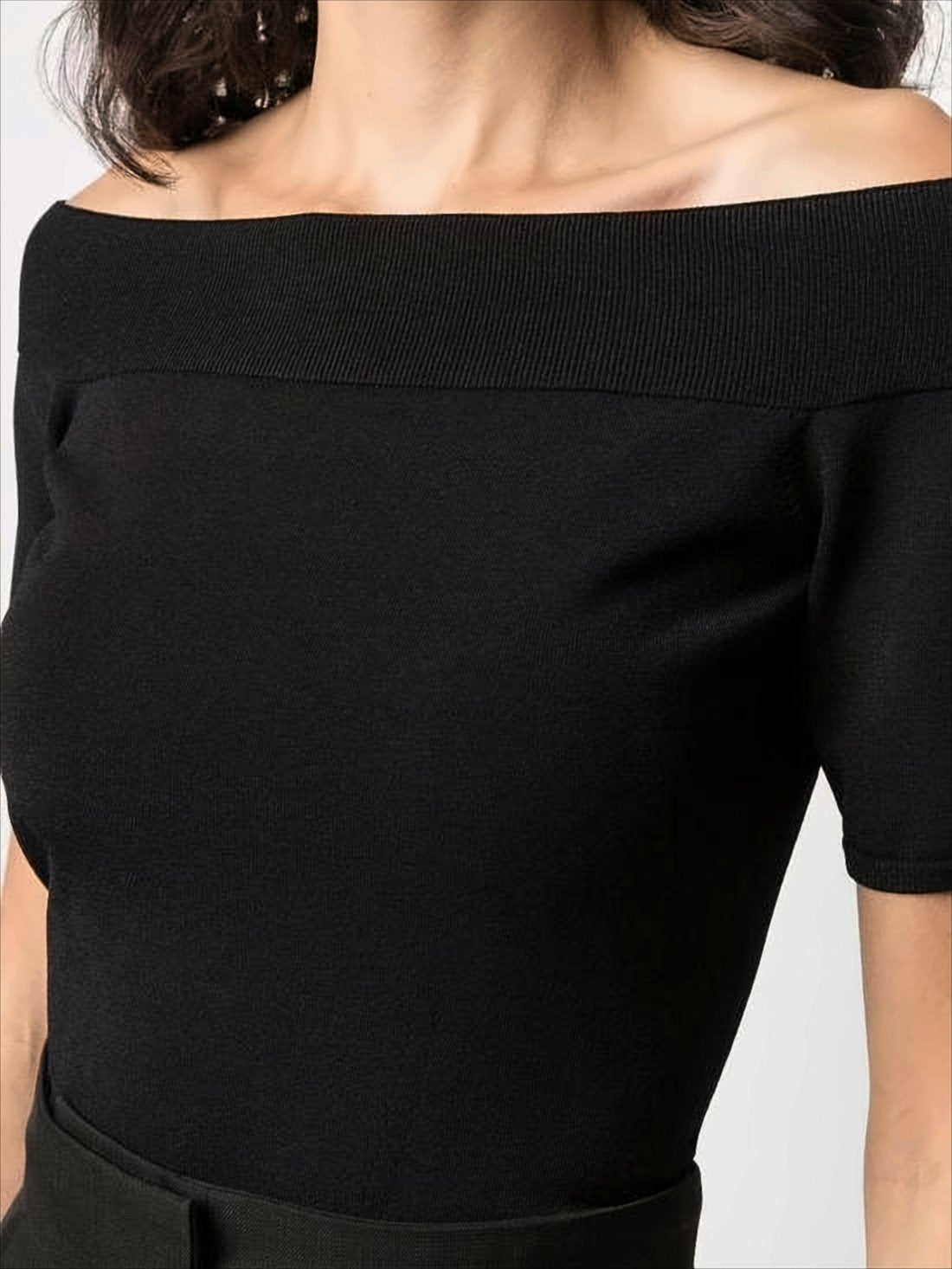 Off-the-Shoulder Cropped Top with Ribbed Neckline