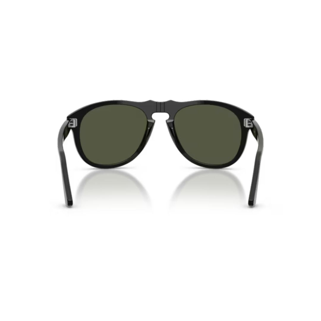 0po0649ne Rounded Black Acetate Sunglasses with Dark Green Lenses