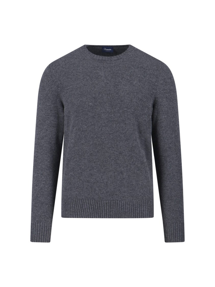 Textured Knit Grey Sweater With Round Neckline
