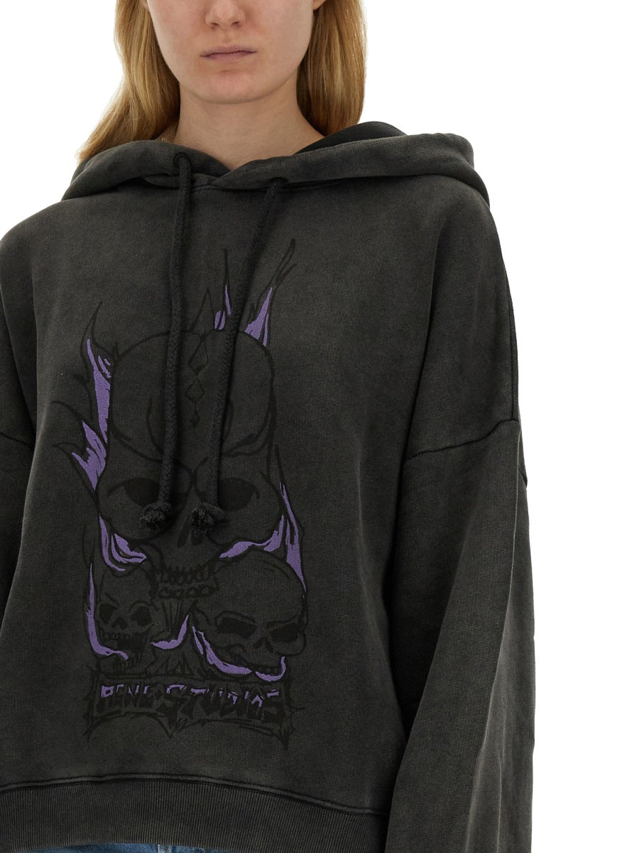Skull Print Oversized Sweatshirt With Dropped Shoulders