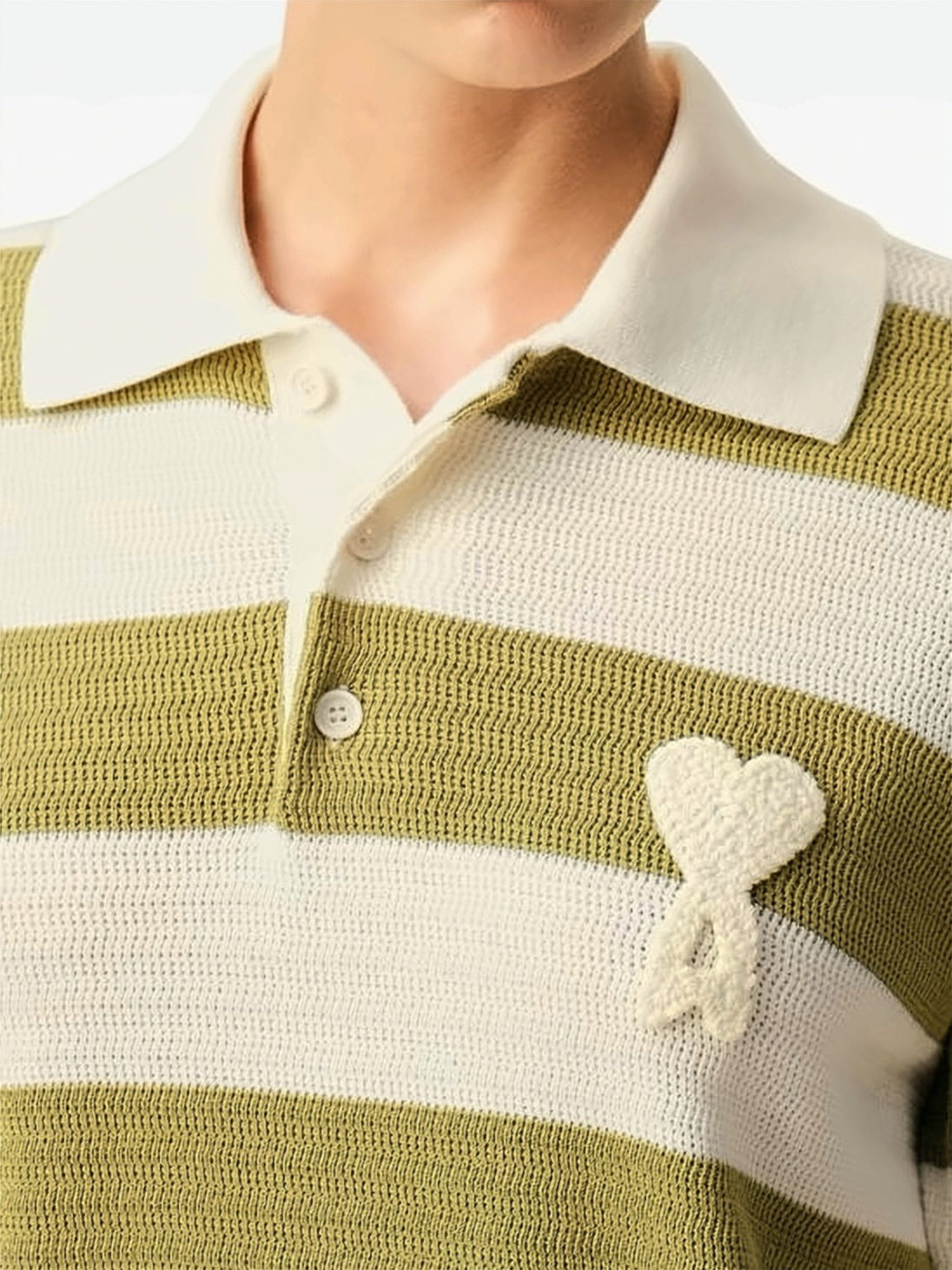 Olive Green Cream Horizontal Striped Polo