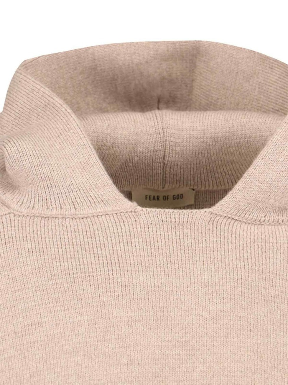 Knitted Hoodie In Beige Wool Engraved Logo Tag