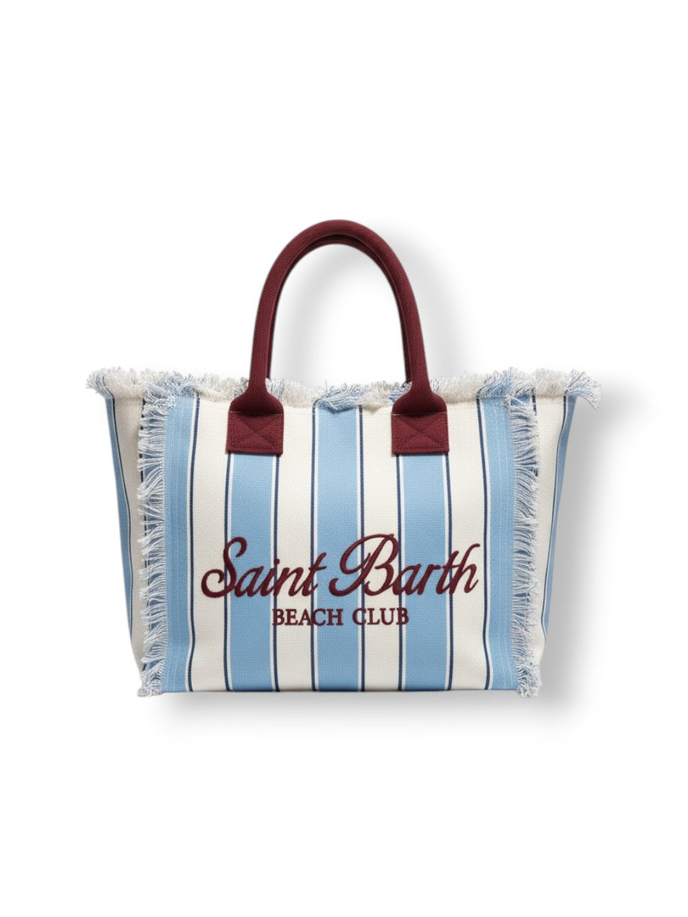 Rectangular Tote Bag With Striking Vertical Stripes And Fringed Edges