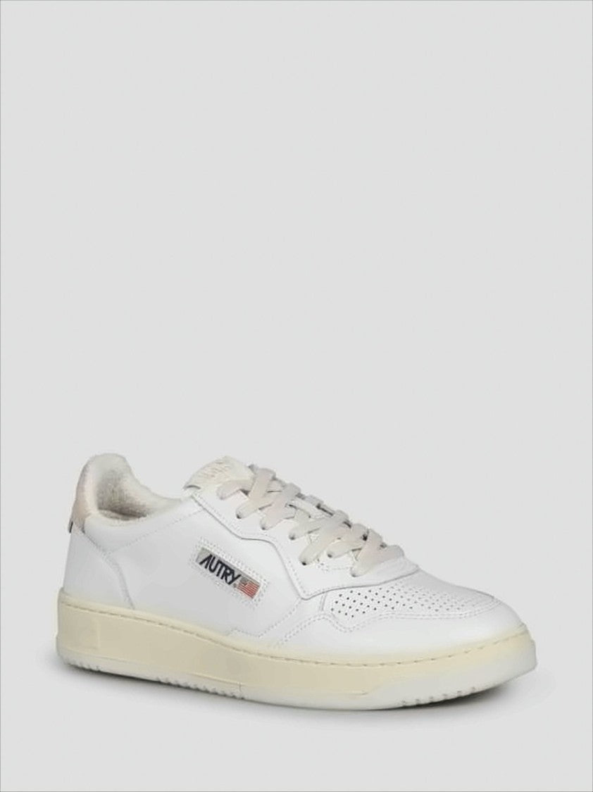Low-Top Leather Sneakers with Perforated Toe Box