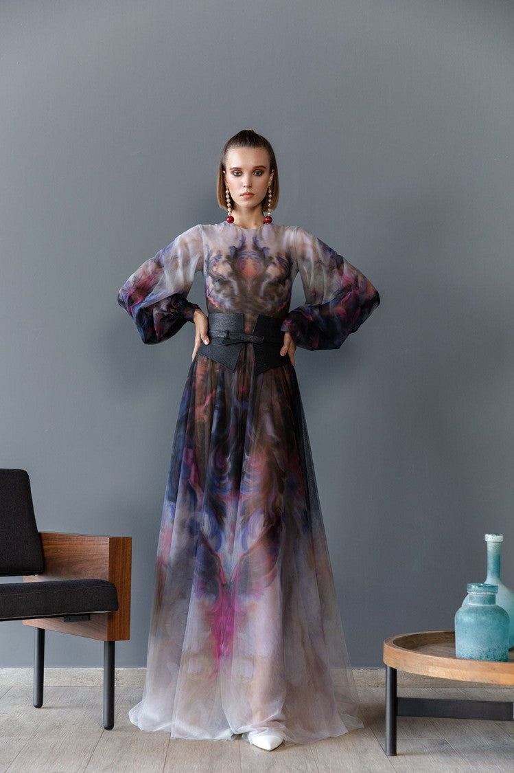 Chromatic Printed Tulle Dress
