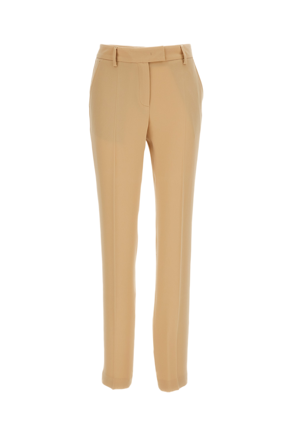 Beige Straight-Leg Fluid Fabric Ankle-Length Trousers