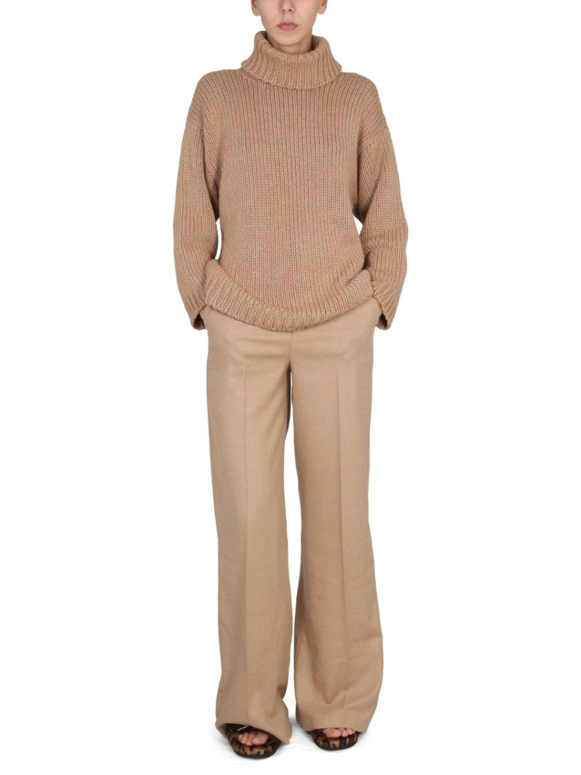 Wide-Leg Flared Pants With High Waistband