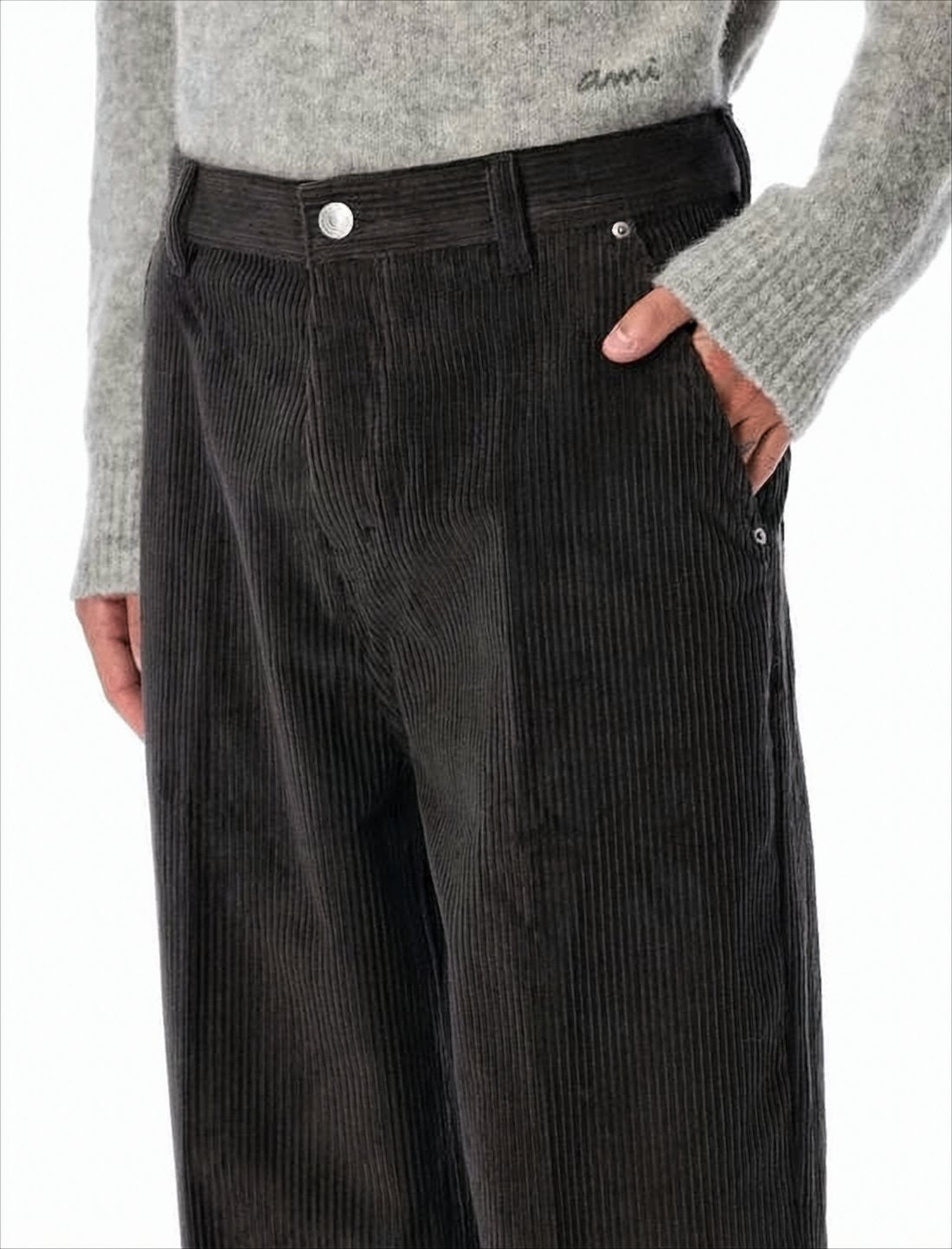 Corduroy Straight Pants with Classic Five-Pocket Design
