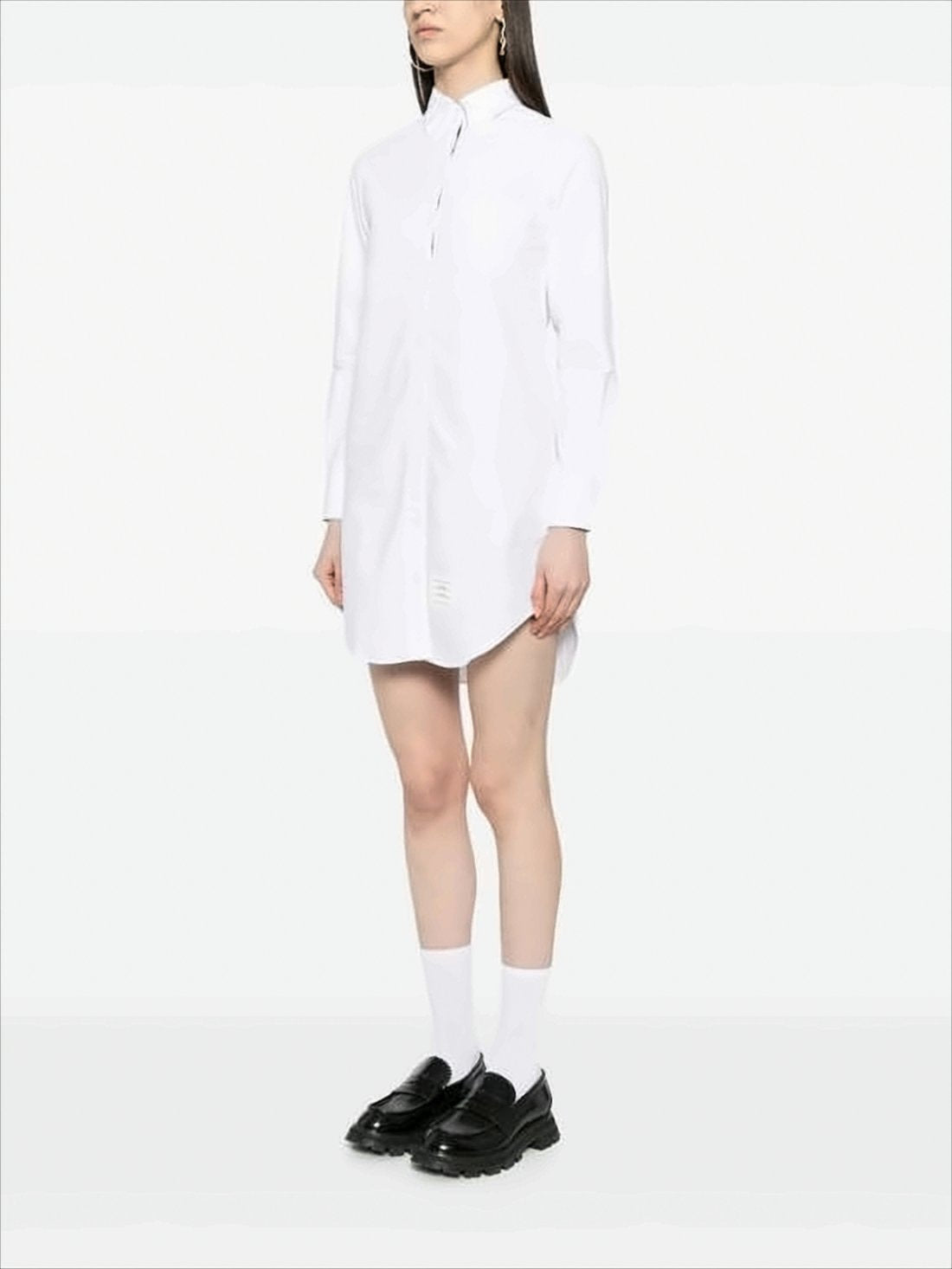 Classic White Midi Dress with Button-Down Front and Pointed Collar