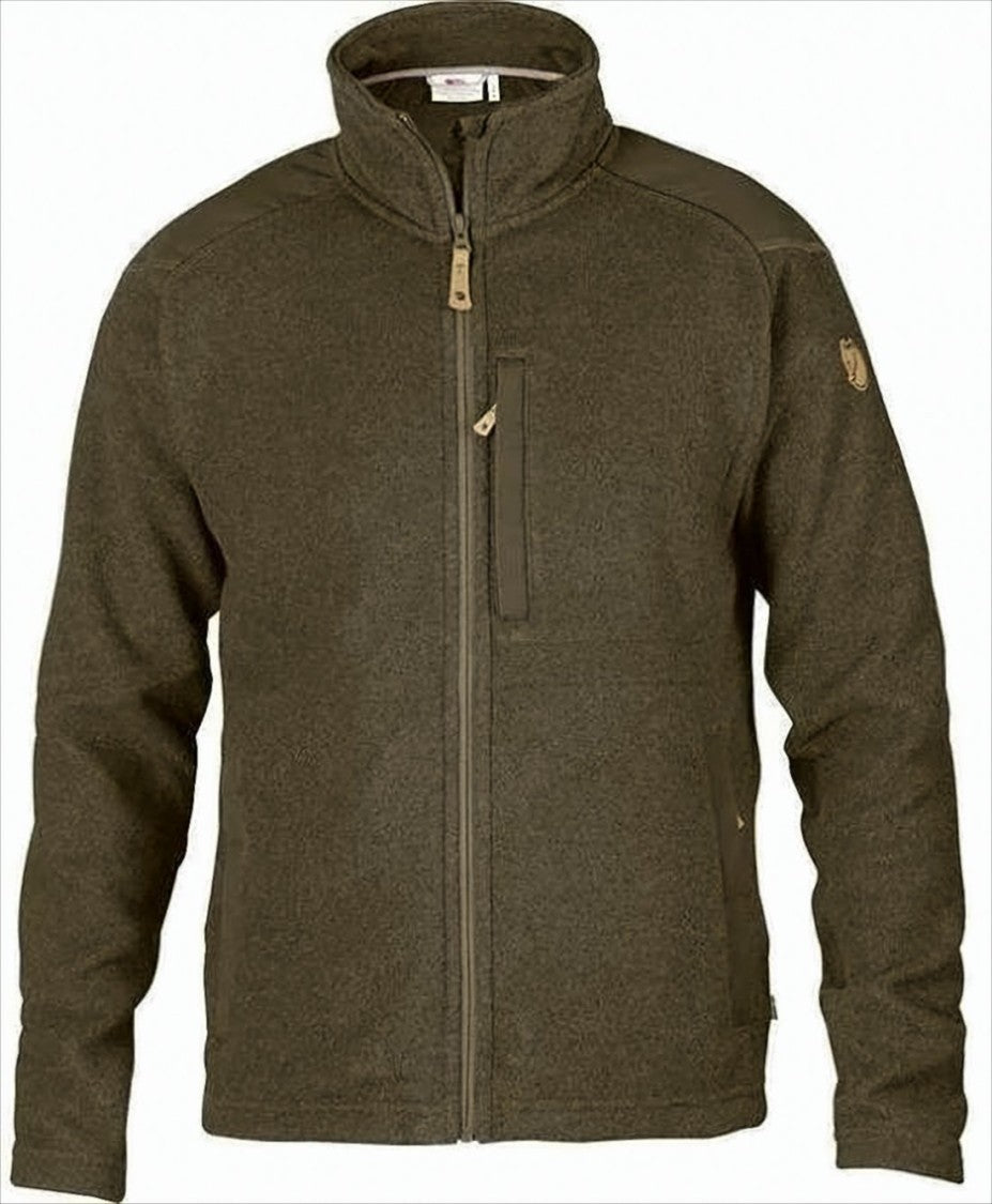 Textured Knit-Like Polyester Jacket with Leather Pull Tab