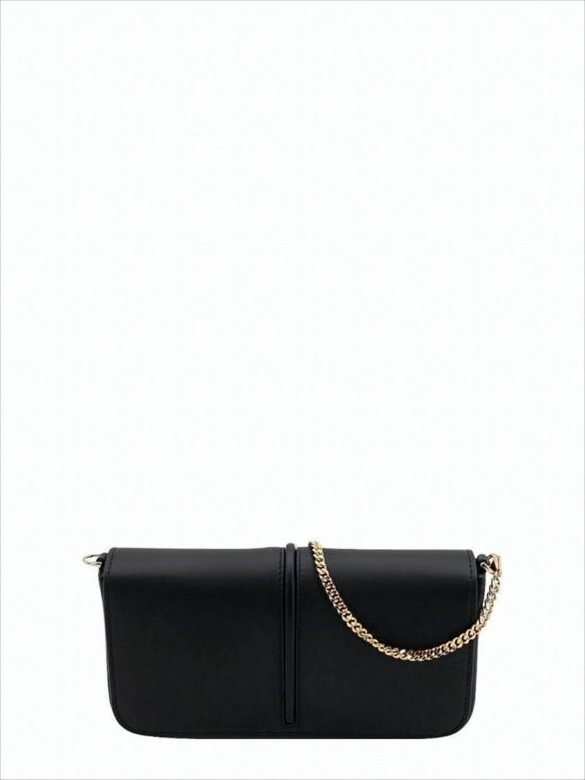 Minimalist Black Calf Leather Crossbody Bag With Gold-Tone Charm