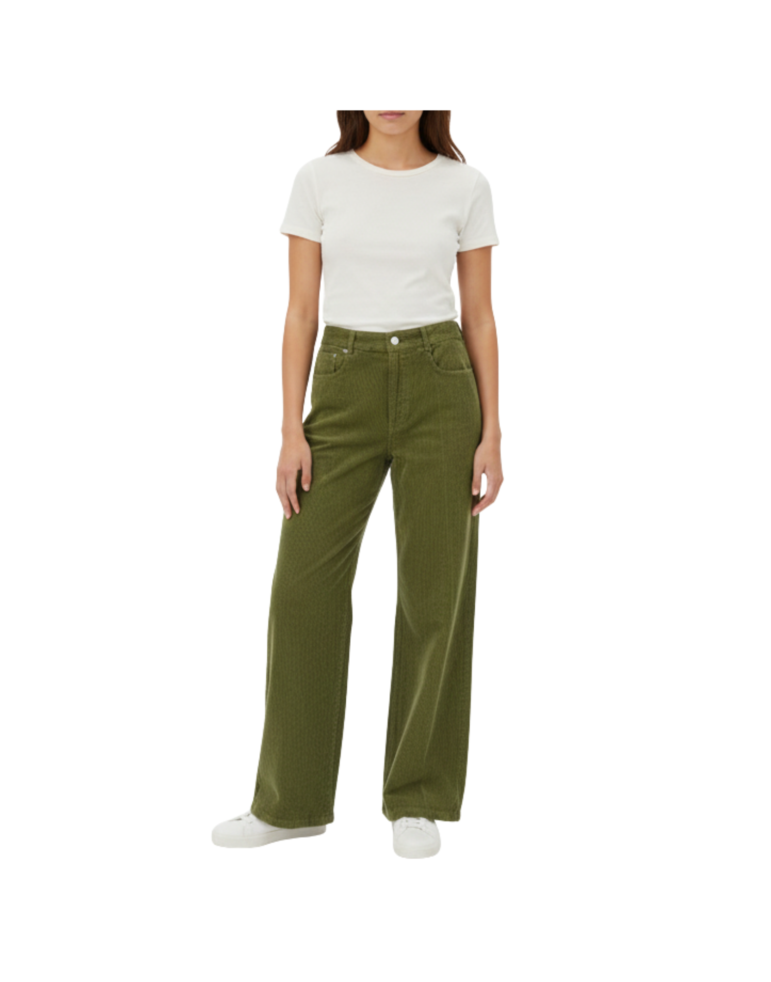 High-Waisted Ribbed Stretch Corduroy Trousers