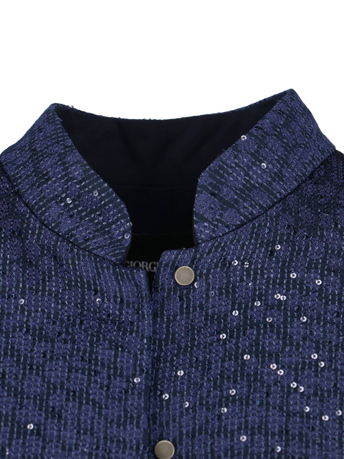 Navy Single-Breasted Sequin Mandarin Jacket
