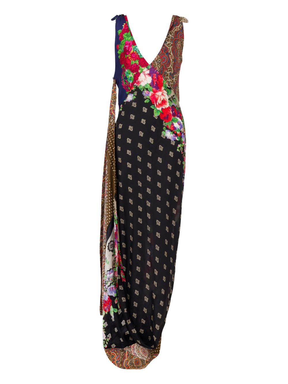 Patchwork Maxi Dress With Deep V-Neckline