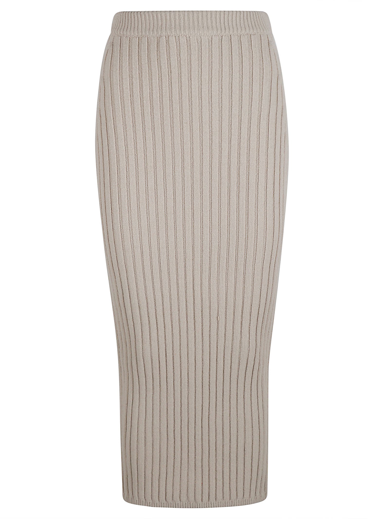 Ribbed Beige Midi Skirt with Fitted Silhouette
