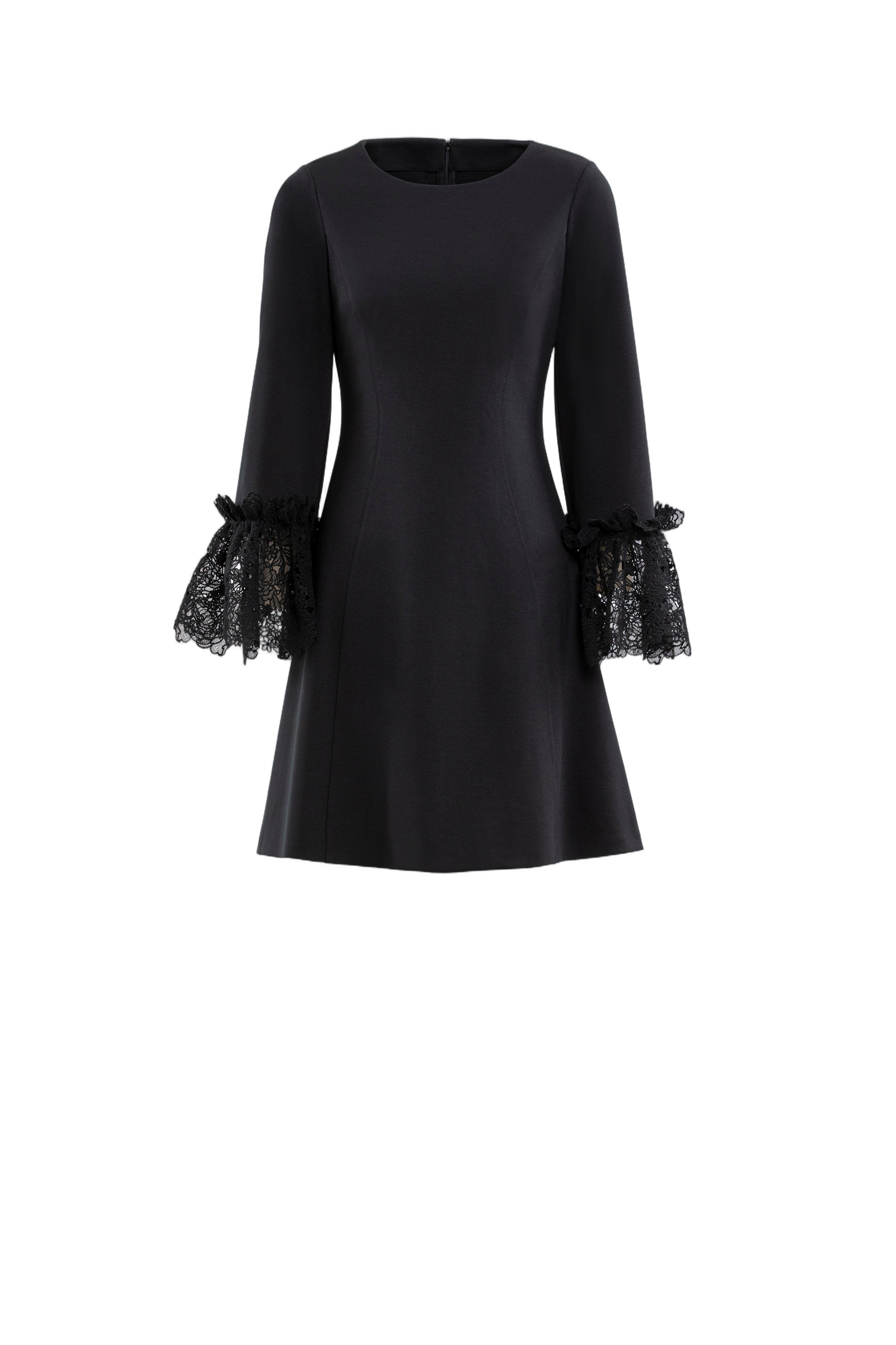 Short Jet Black Lace Dress with Intricate Ruffle Detailing