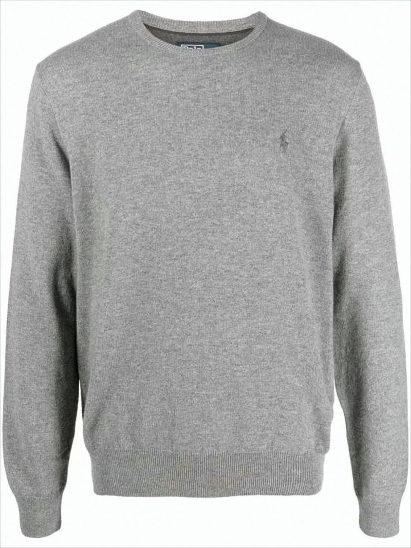 Long-Sleeve Wool Crewneck Sweater with Embroidered Logo