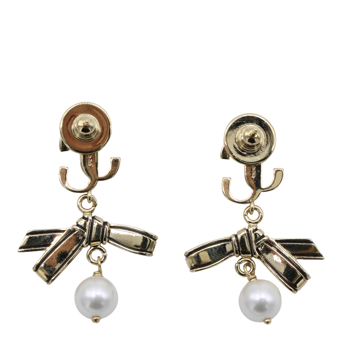 Bow-Shaped Gold-Tone Earrings with Dazzling Pearls