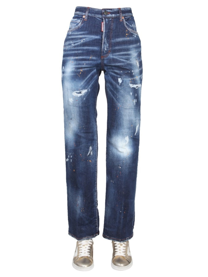 Relaxed Straight-Leg Jeans With Distressed Finish