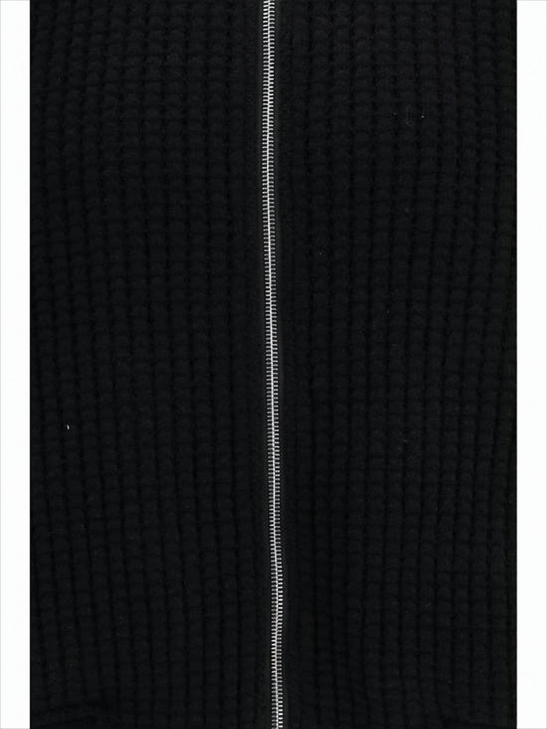 Textured Knit Black Wool Zip-Up Jacket
