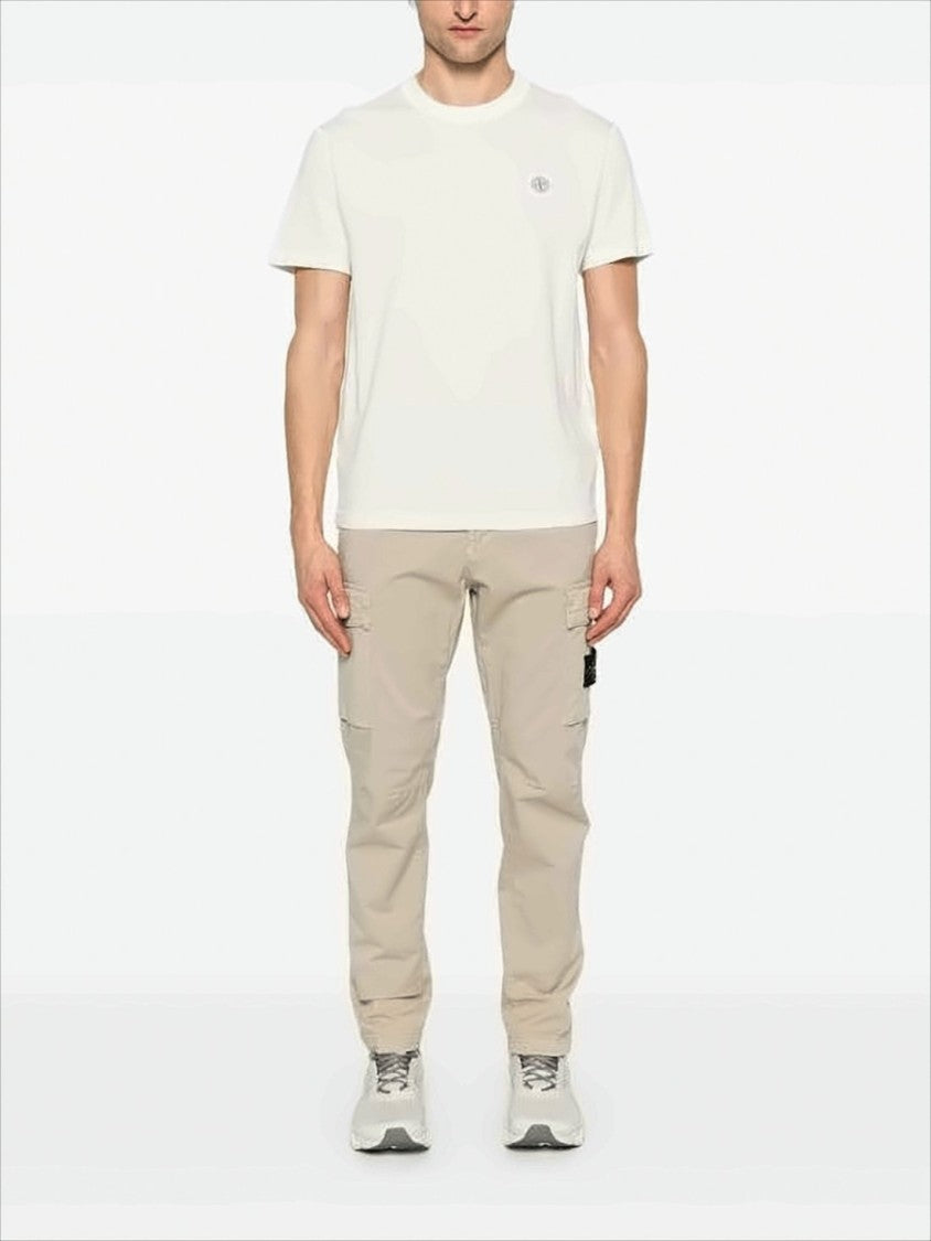 White Cotton Short-Sleeve T-Shirt with Logo Patch