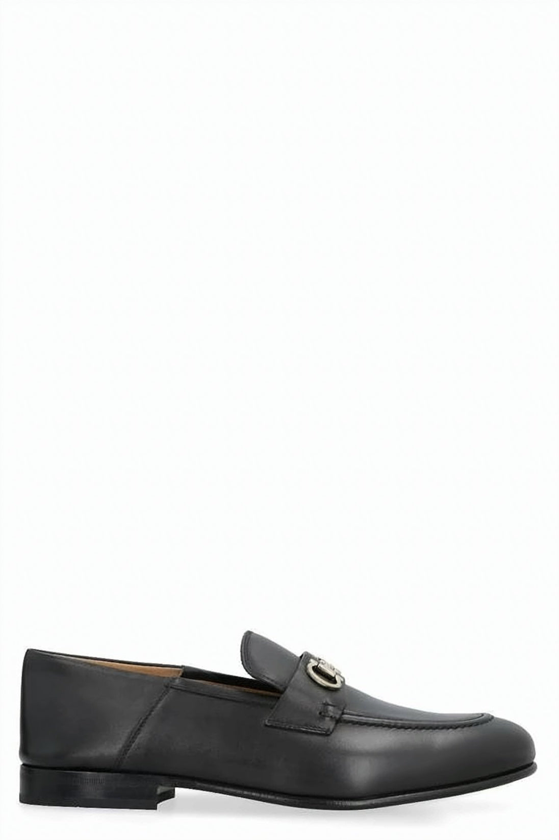 Black Leather Flats with Loafer Silhouette