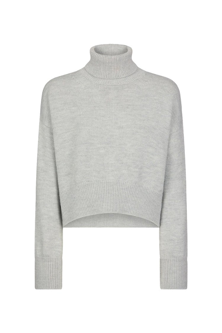 Cropped Grey Wool Sweater With High Neck