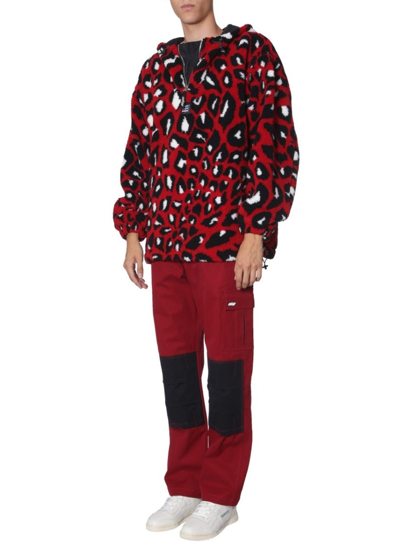 Abstract Leopard Print Oversized Shearling Jacket