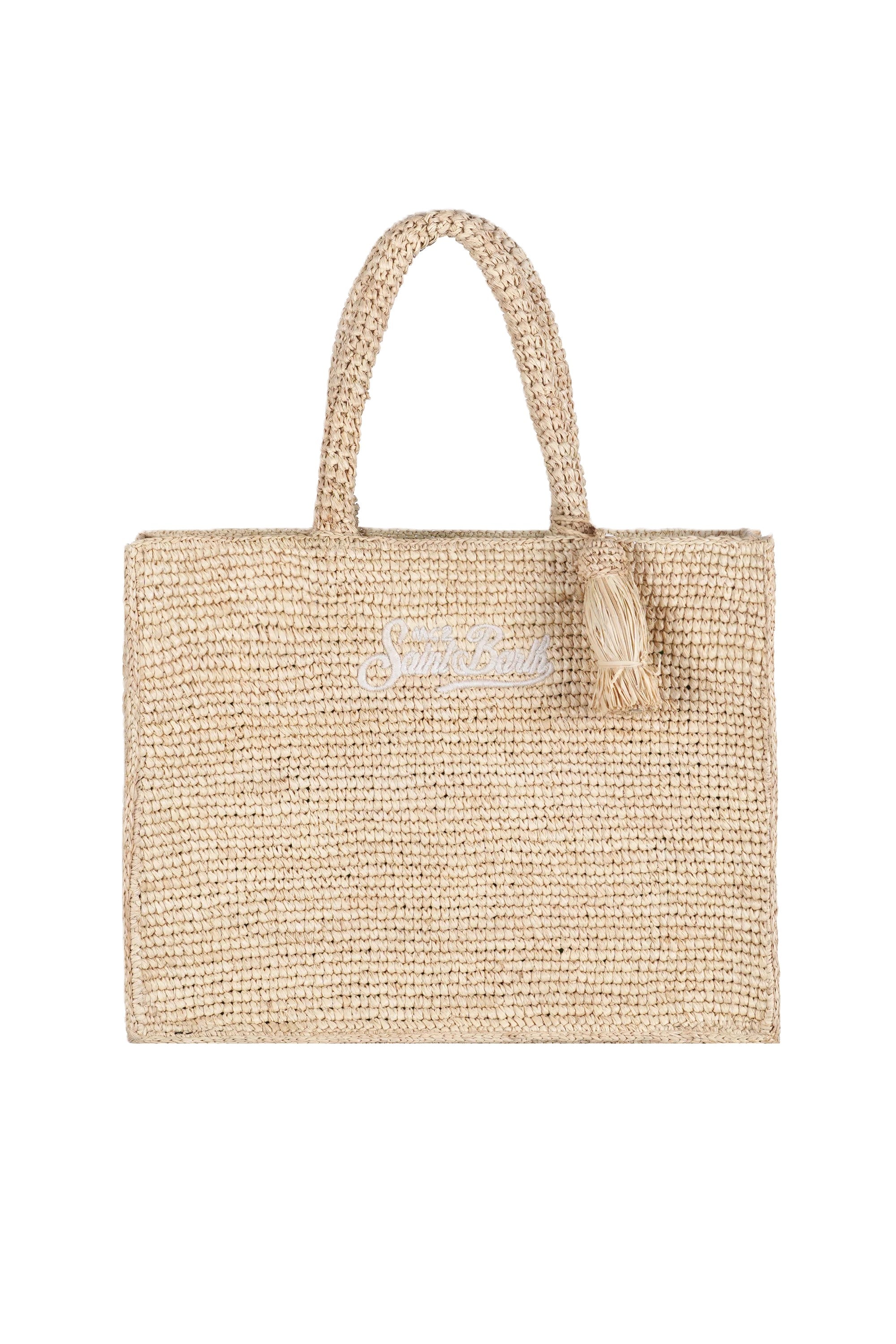 Rectangular Woven Tote with Embroidered Detail