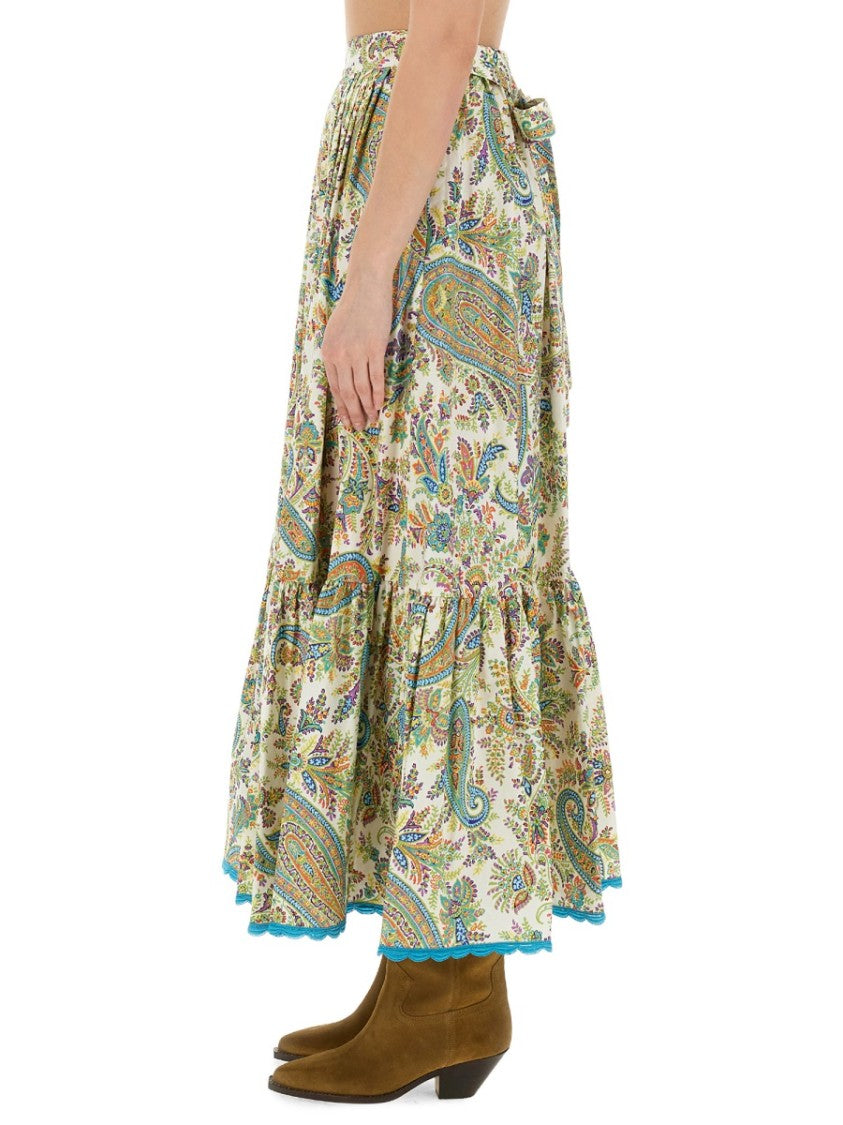 Tiered Paisley Print Long Skirt With Ruffled Hems