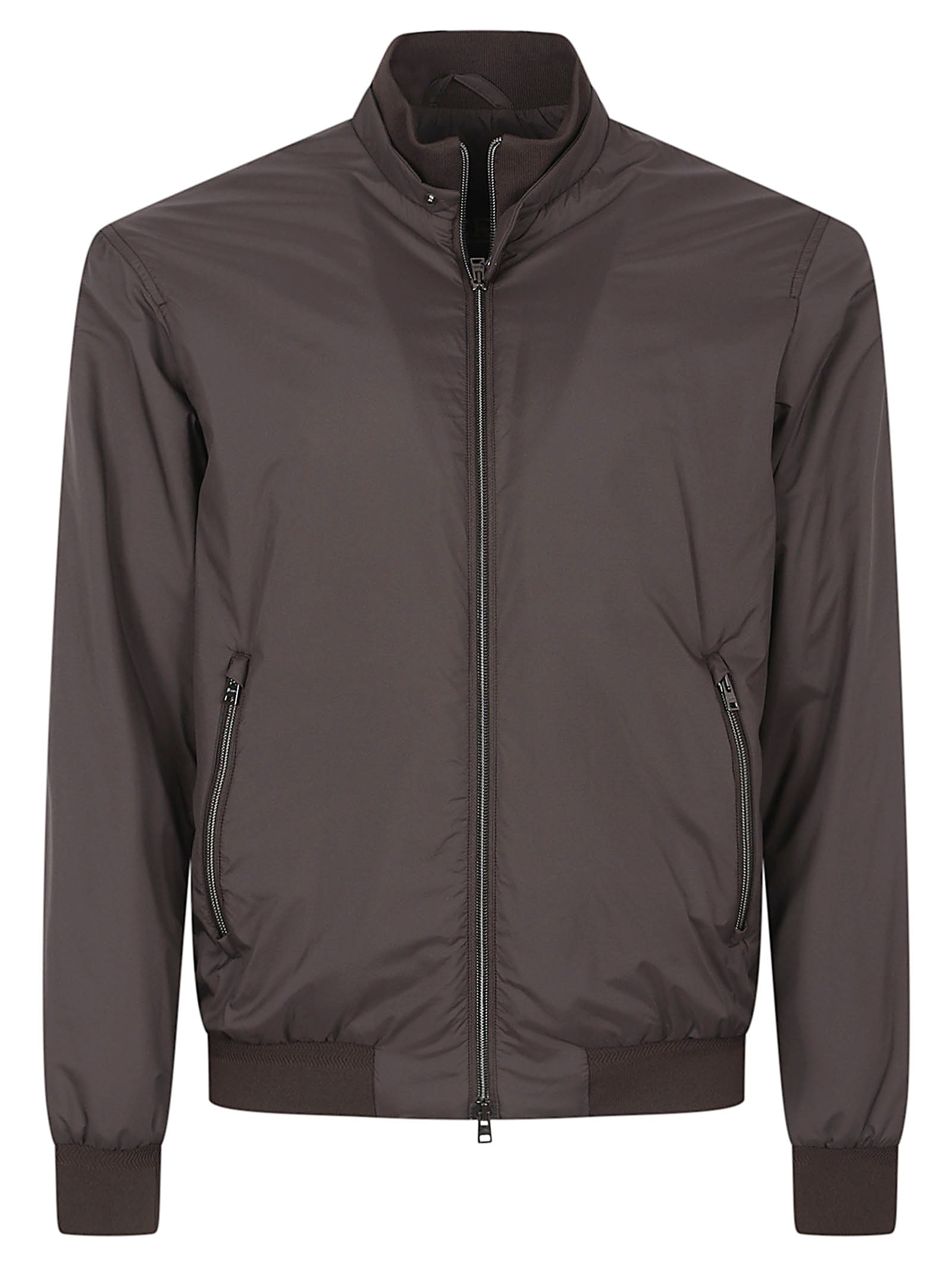 High-Collar Zip-Up Jacket With Ribbed Hem