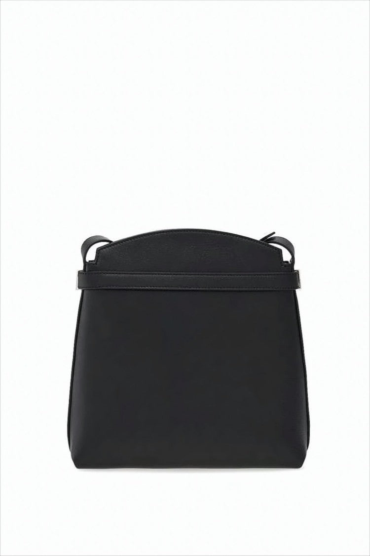 Structured Black Calf Leather Crossbody Bag