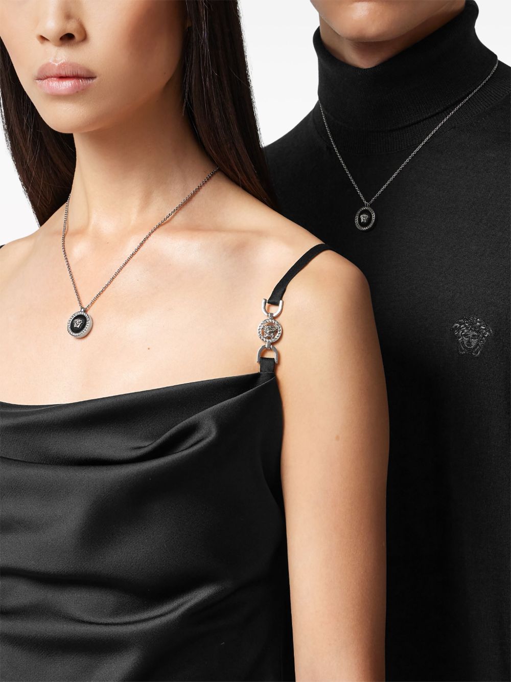 Silver-Tone Chain Necklace With Greek Key Pendant
