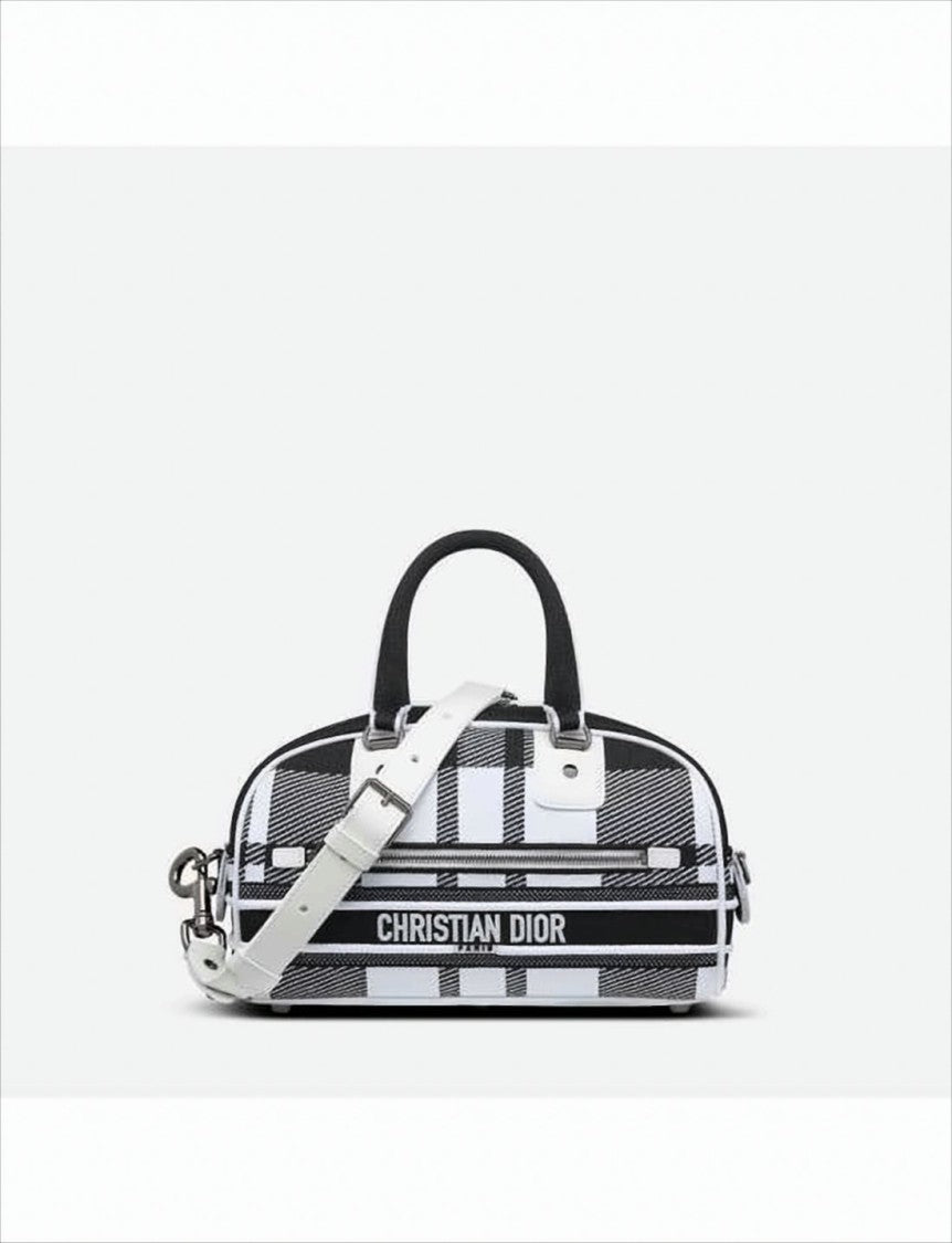 Checkered Tote Bag with Adjustable Strap and Logo Detail