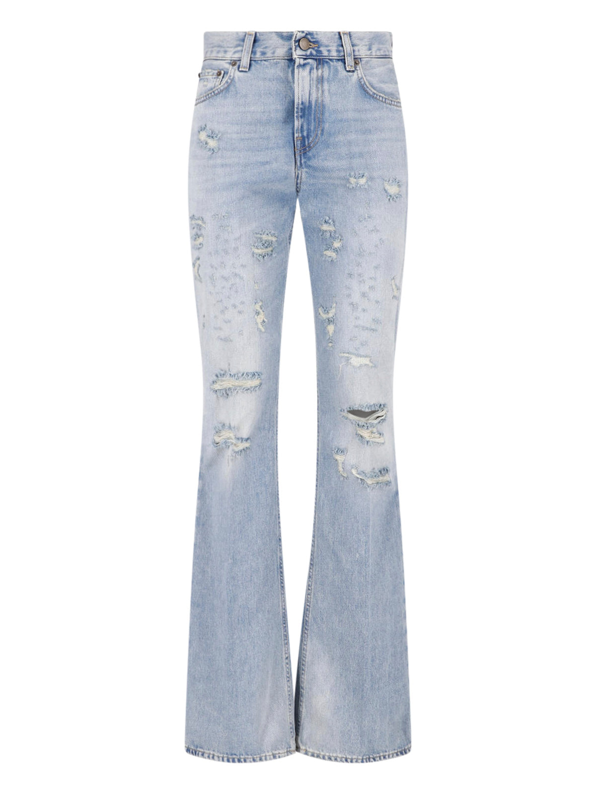 Light Blue Flora Flared Distressed Jeans