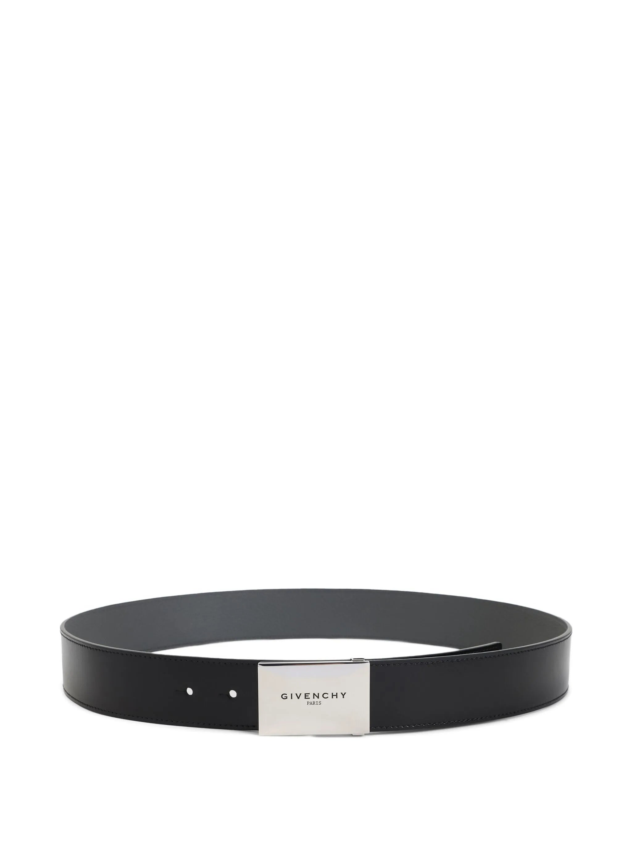 Metal Plaque Black Calf Leather Belt