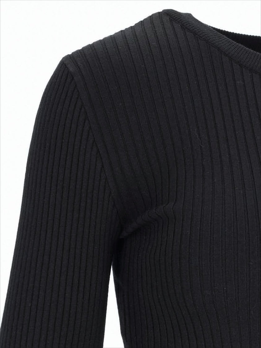 Fitted Ribbed Sweater with Decorative Buttons