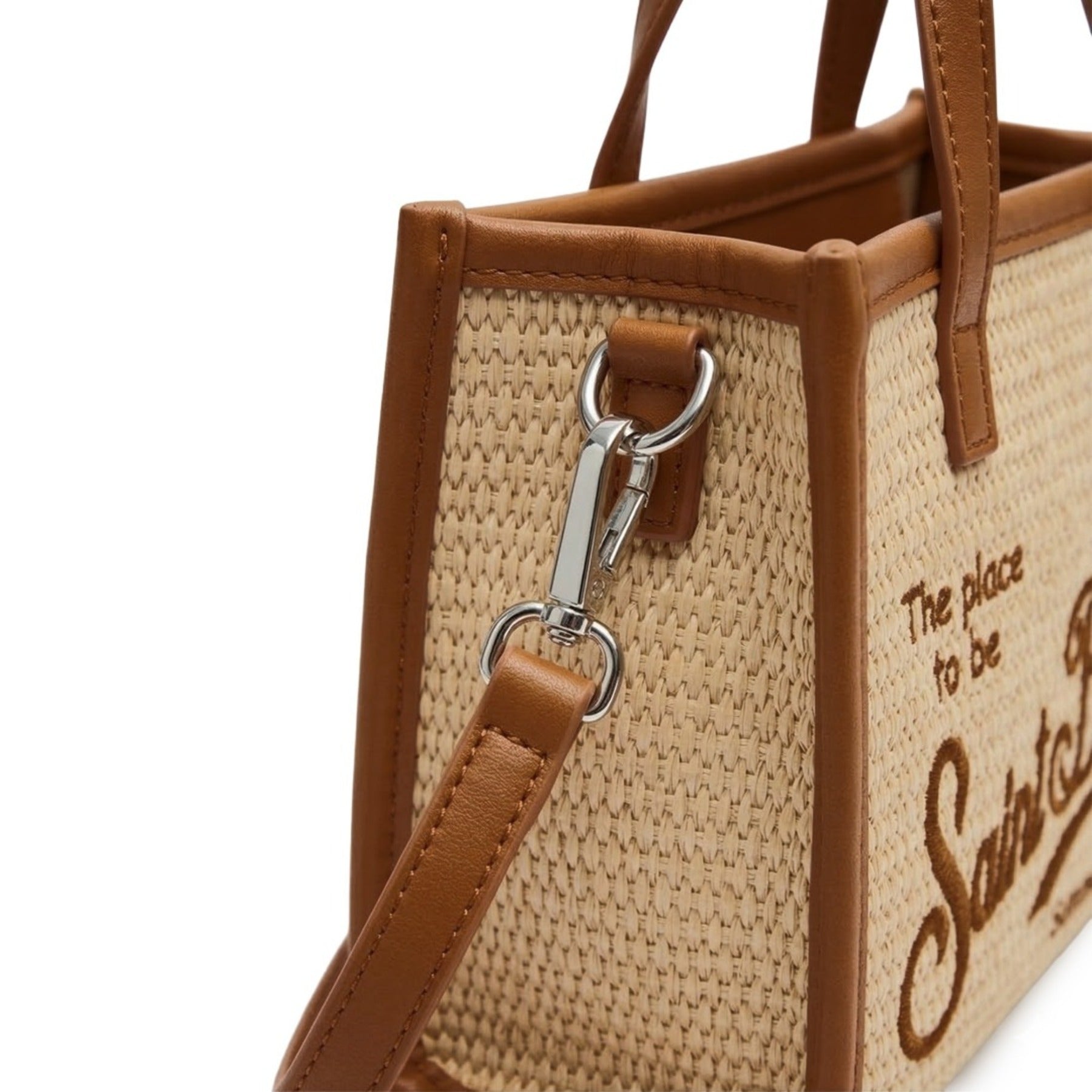 Rectangular Woven Tote Bag with Leather Trim