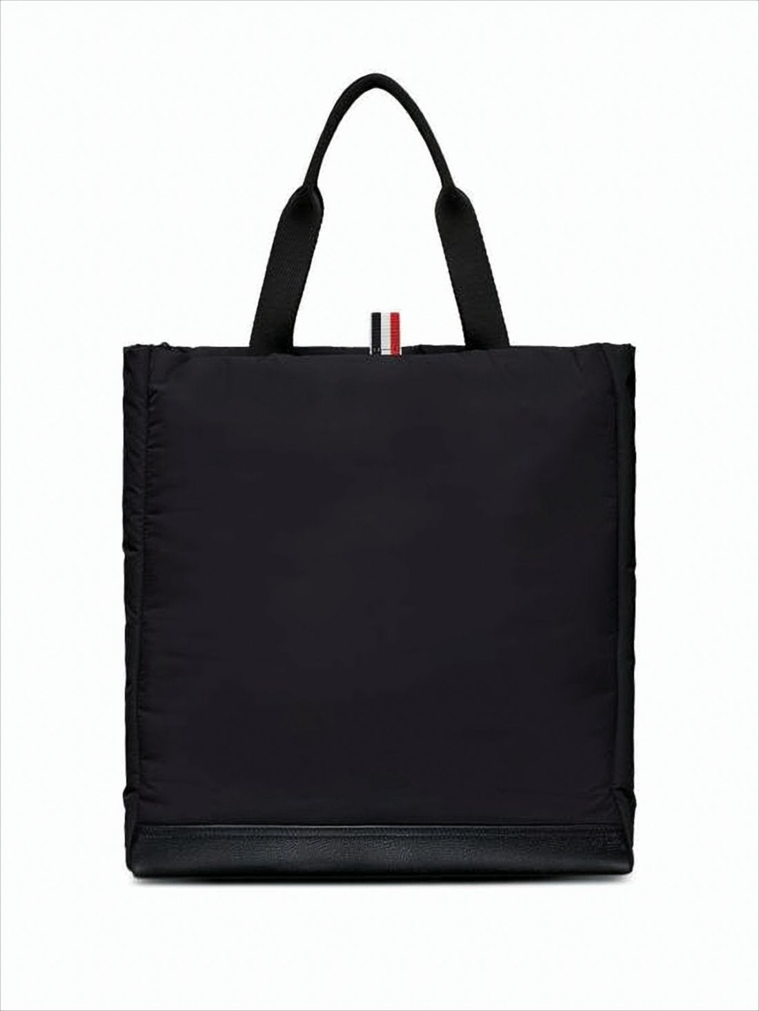 Black Polyester Tote Bag with Calf Leather Accents