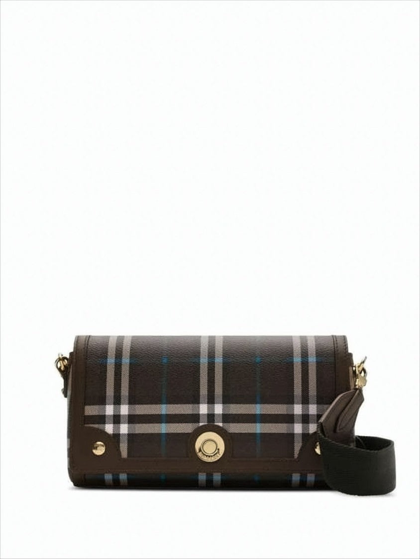 Structured Dark-Tone Check Crossbody Bag