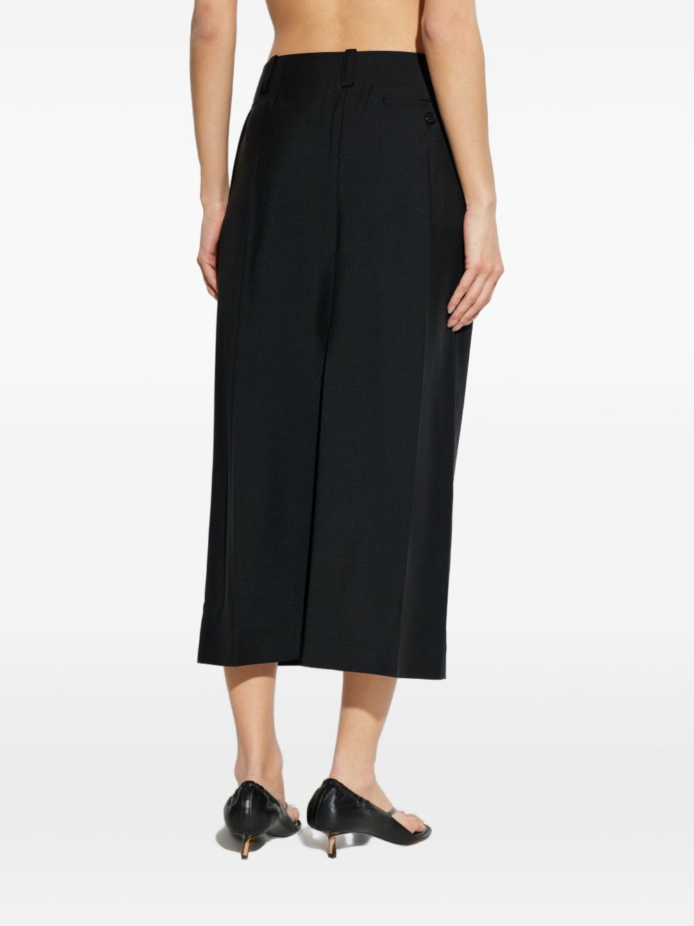 Black Silk And Nylon Midi Skirt