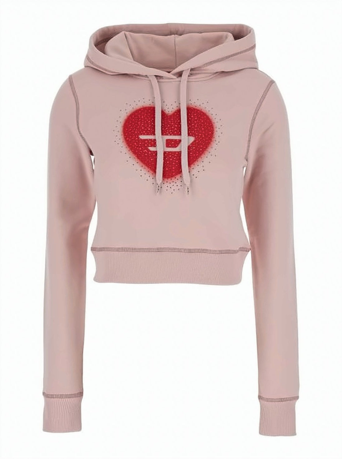 Cropped Long-Sleeve Hoodie with Heart Graphic