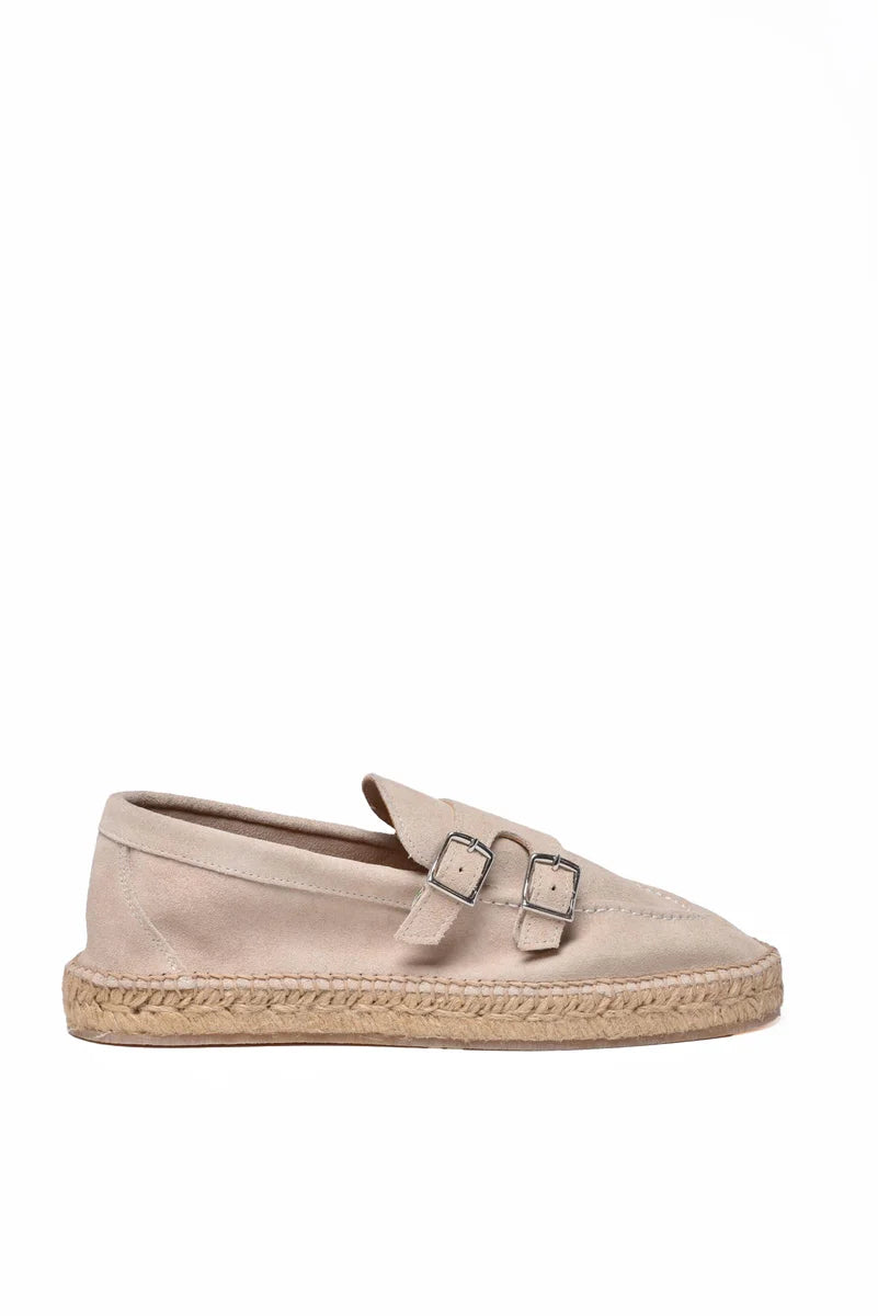 Suede Moccasin with Rope Heel - Beige
