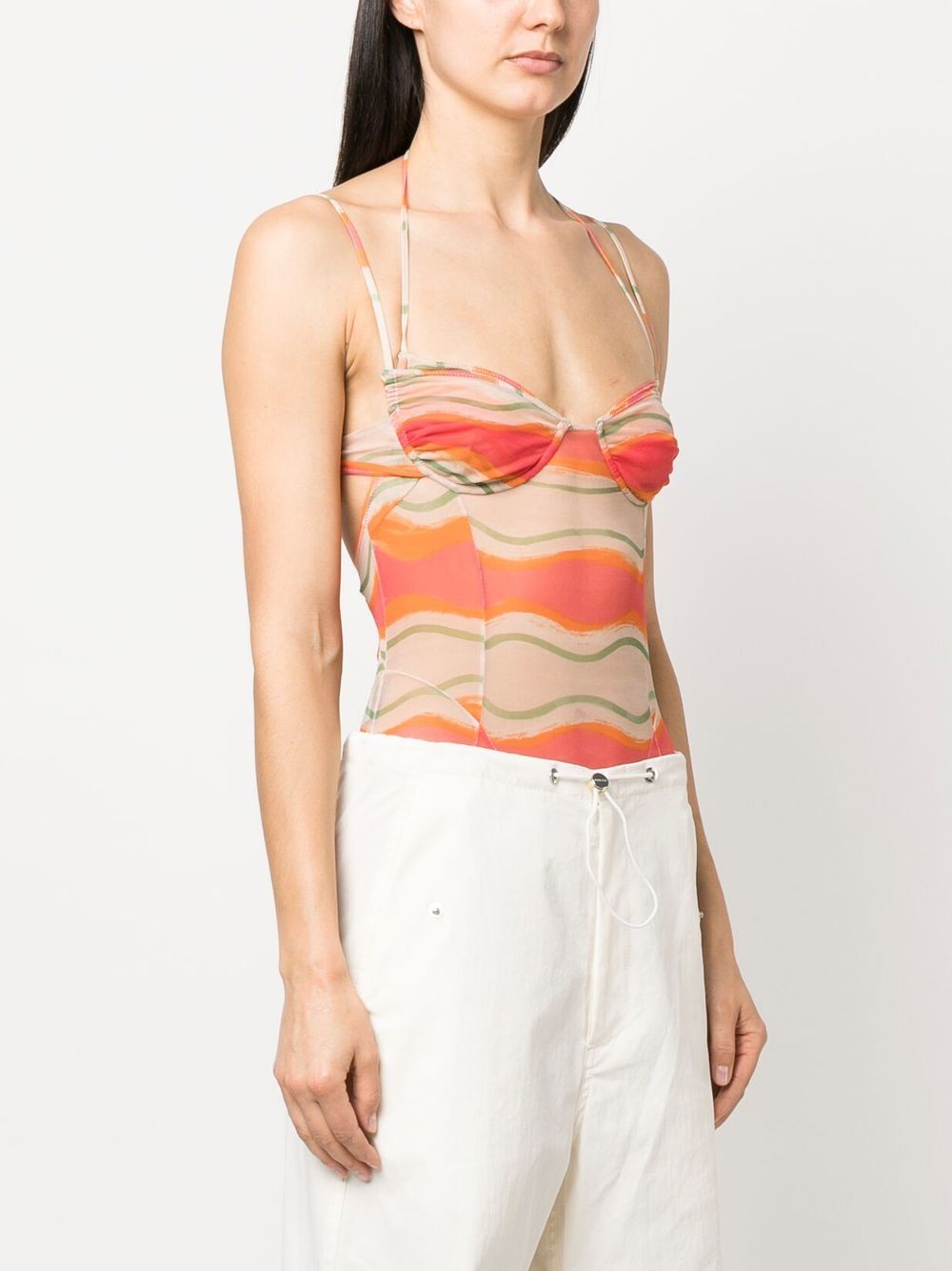 Graphic-Print Mesh Bodysuit