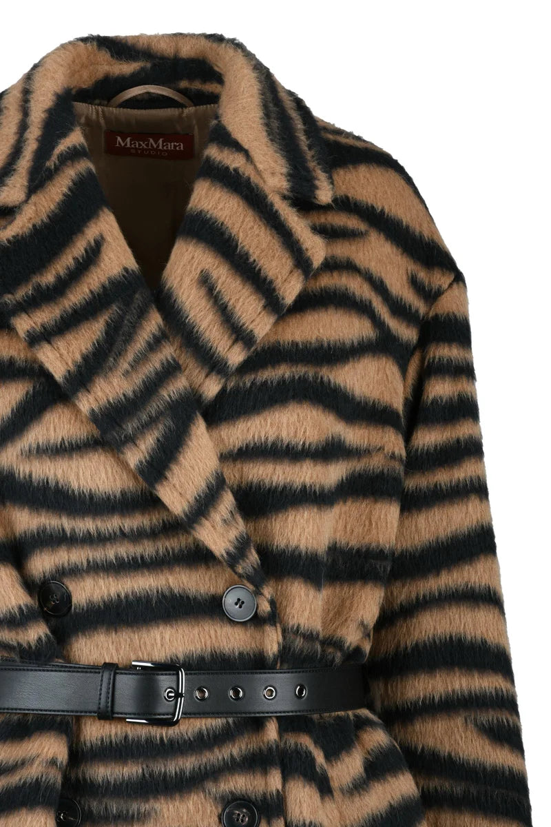 Vidim Double-Breasted Coat - Brown/Black