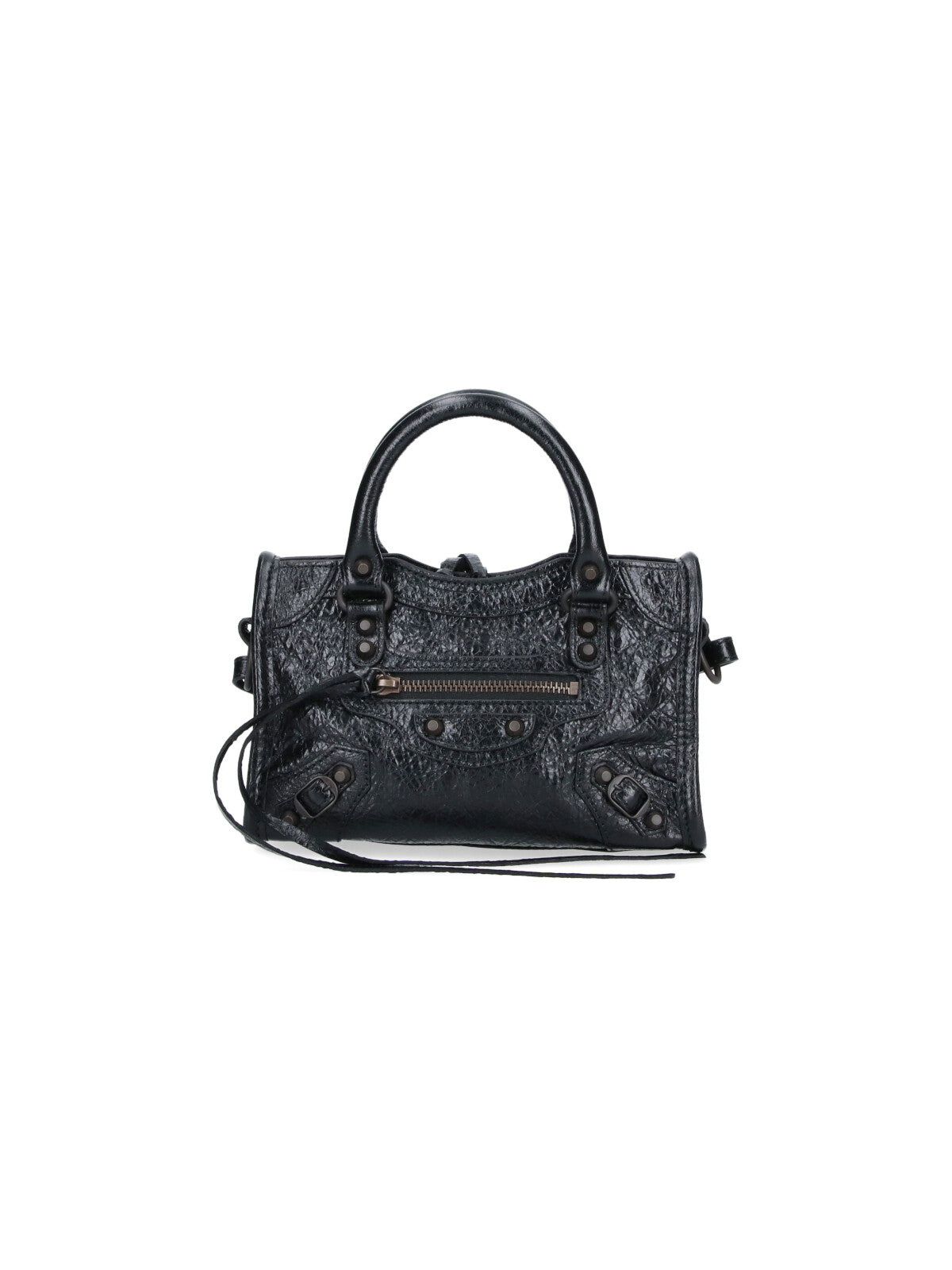 Compact Handbag with Textured Leather Surface and Braided Handles
