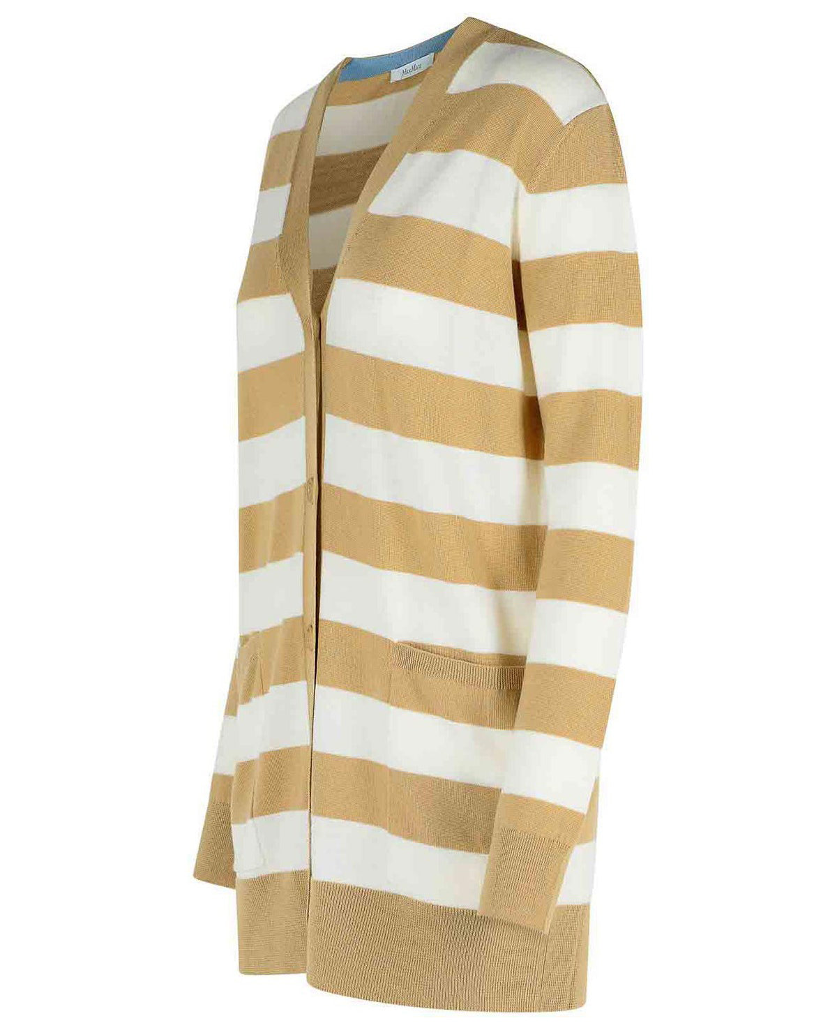 Beige and White Striped Wool Cardigan