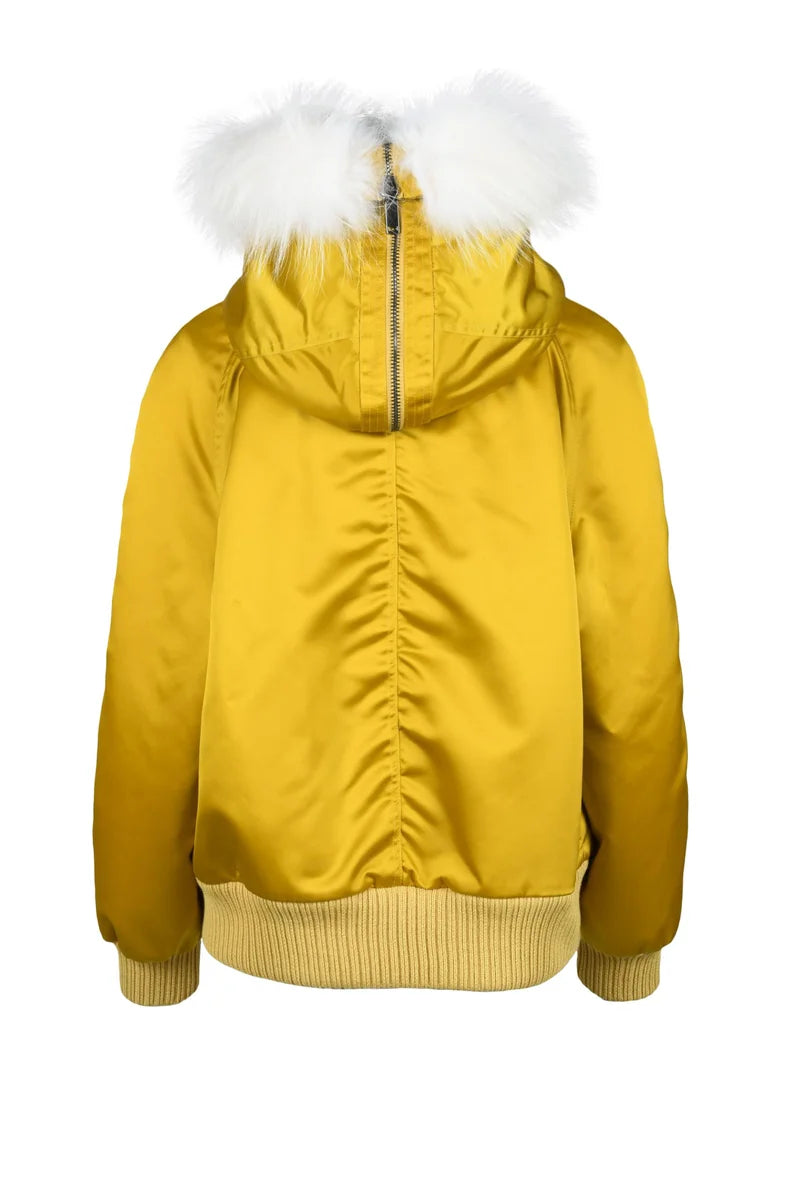 Padded Bomber Jacket Fur Hood - Black/Orange